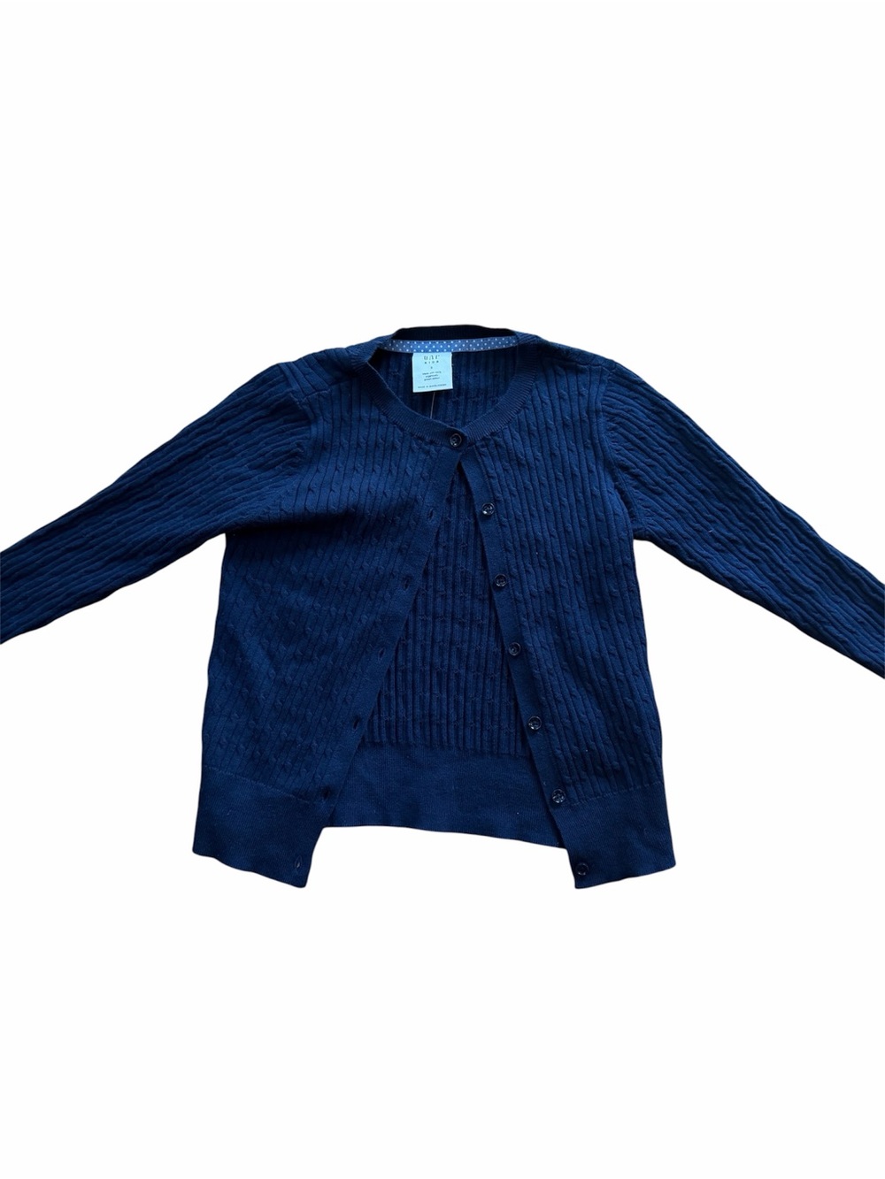 Classic Navy Cable-Knit Button Cardigan Sweater - Girls